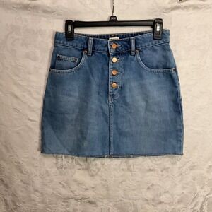 ROXY Denim Skirt‎ Button Fly Raw Hem Blue Jean Women's Size S
